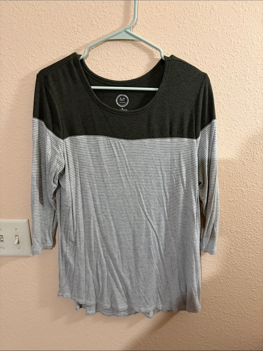 Maurice’s 24/7 White and Gray Striped Knit Top - 3/4 Sleeve